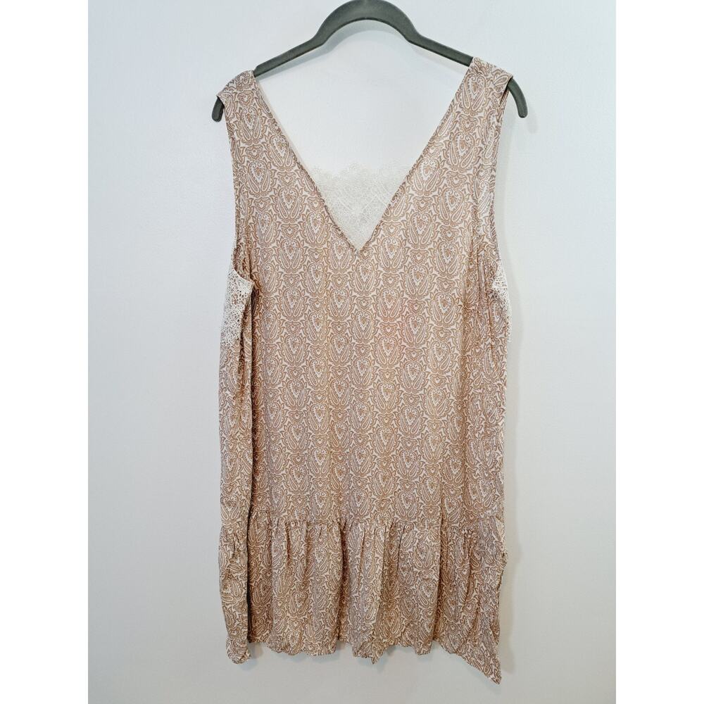Insider By Lafi Tan White Paisley Print And Lace Rayon Tunic Top Size Large New!
